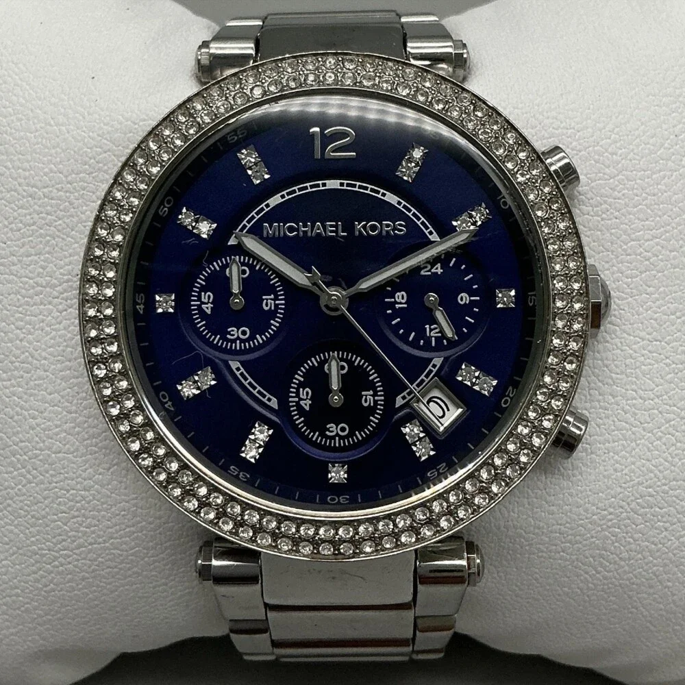 Michael Kors MK-6117 Womens Watch 39mm Silver Tone Chronograph Date New Batt 6
